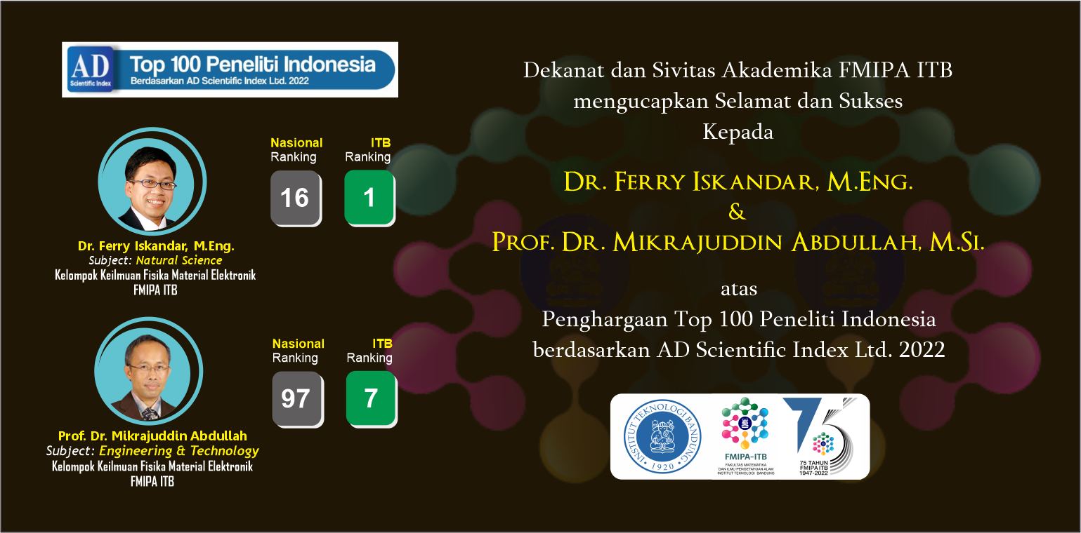 Penghargaan Top 100 Peneliti Indonesia berdasarkan AD Scientific Index Ltd. 2022