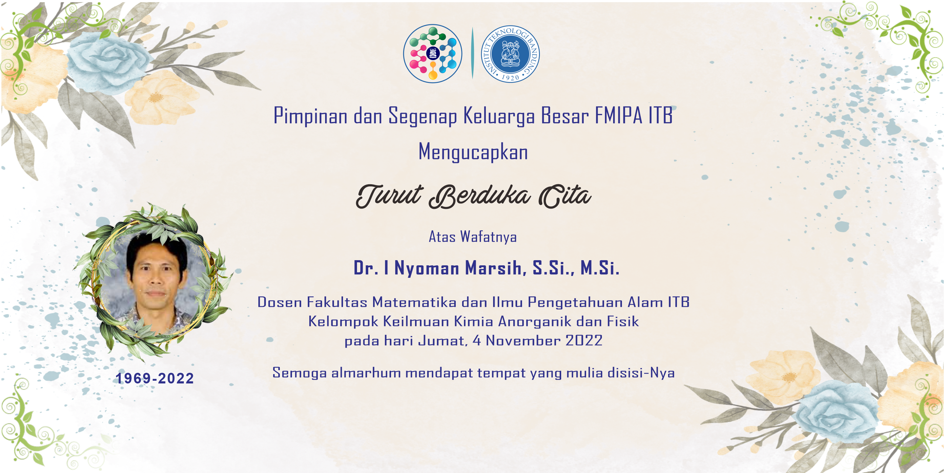 ORBITUARI: Dr. I Nyoman Marsih, S.Si., M.Si. Staf Dosen FMIPA ITB, Kelompok Keilmuan Kimia Anorganik dan Fisik