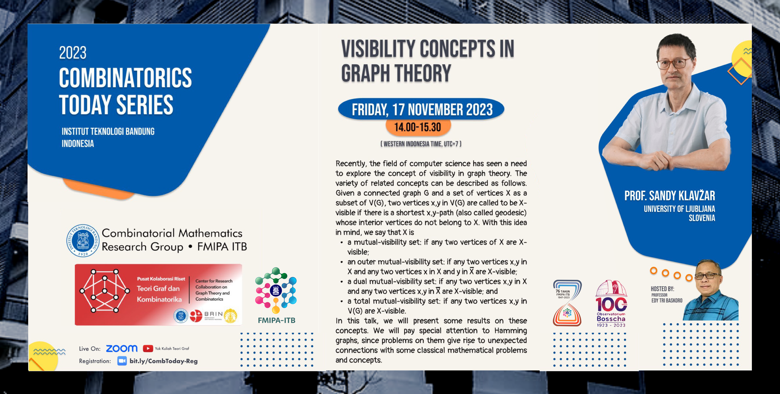 Prof. Sandi Klavzar bicara tentang konsep visibility pada Teori graf di CTS FMIPA ITB