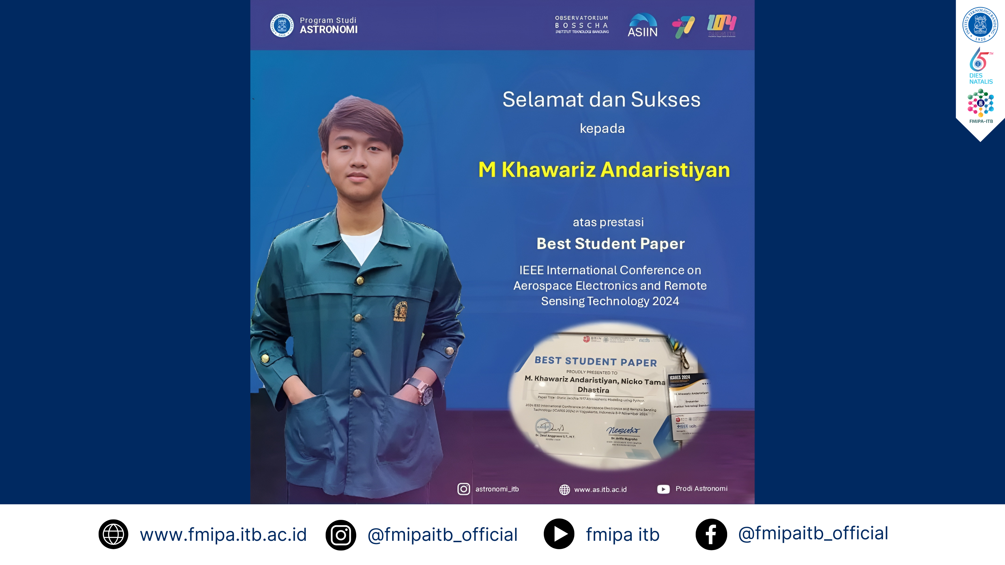 Mahasiswa astronomi fmipa itb menjadi best student paper pada konferensi ICARES 2024.