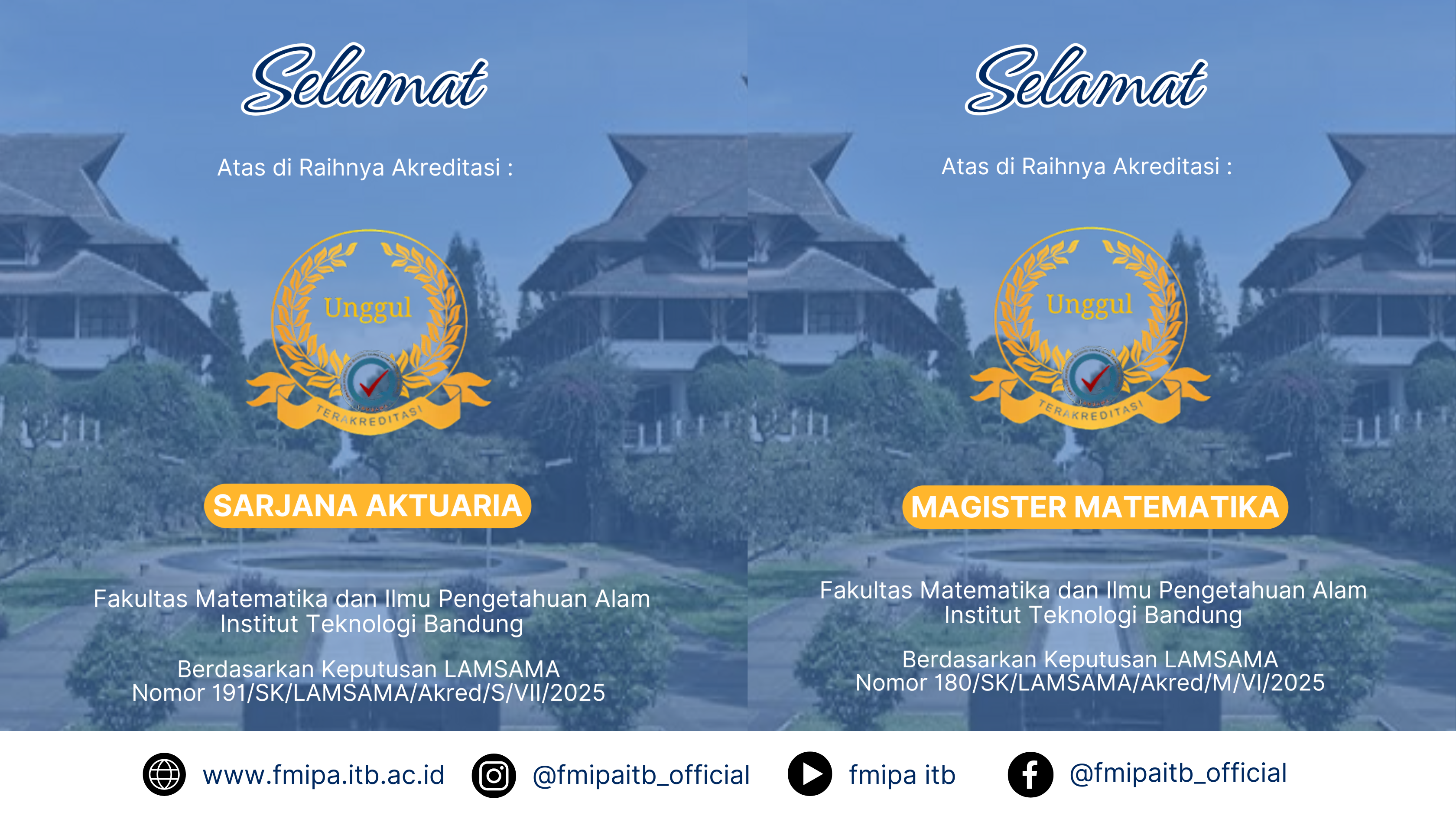 Program Studi Sarjana Aktuaria dan Magister Matematika ITB Raih Akreditasi Unggul
