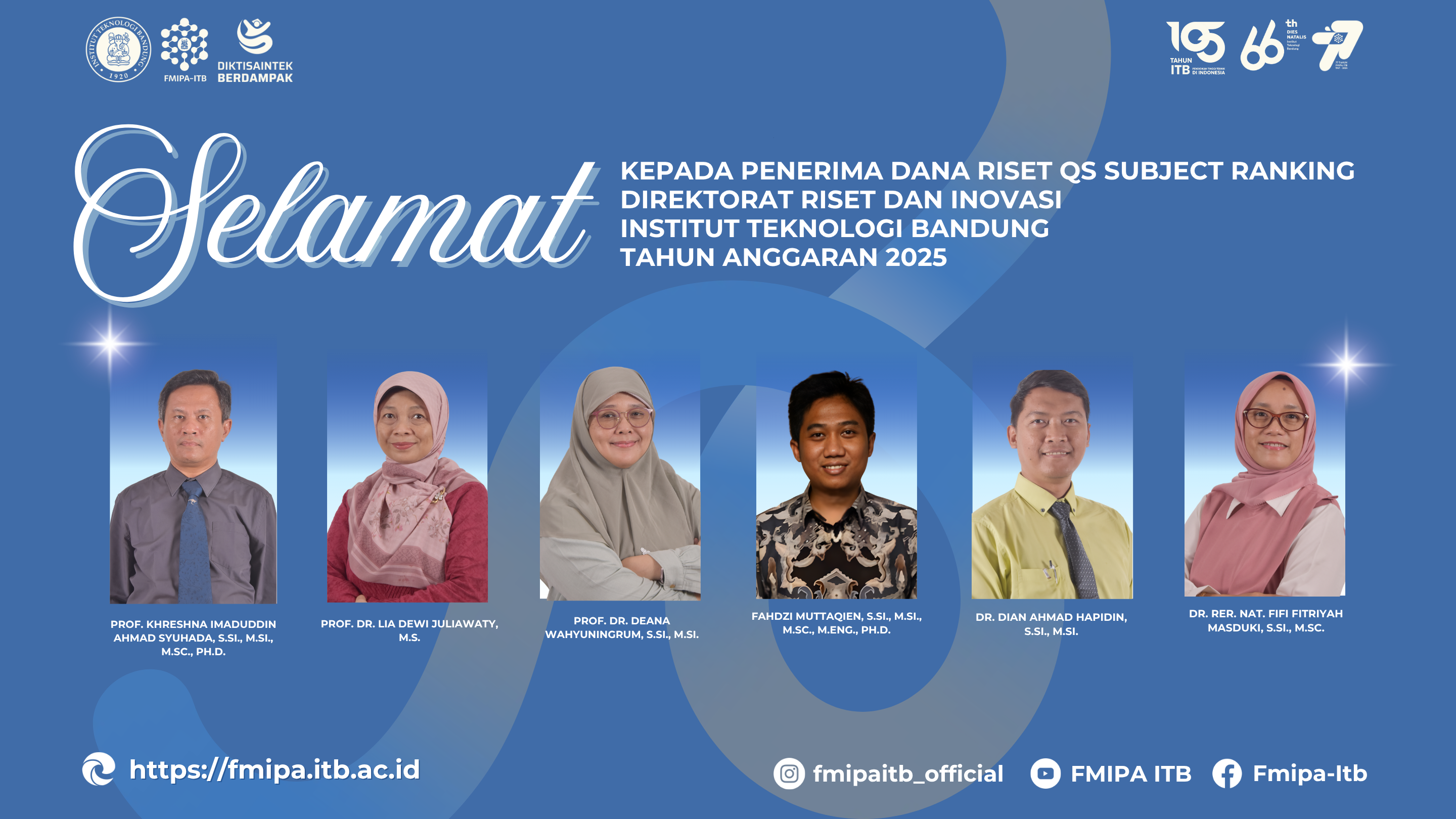 Selamat kepada Penerima Dana Riset QS Subject Ranking ITB Tahun Anggaran 2025